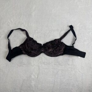 VTG Lunaire Purple Black Lace Floral Bra Women's Size 32D